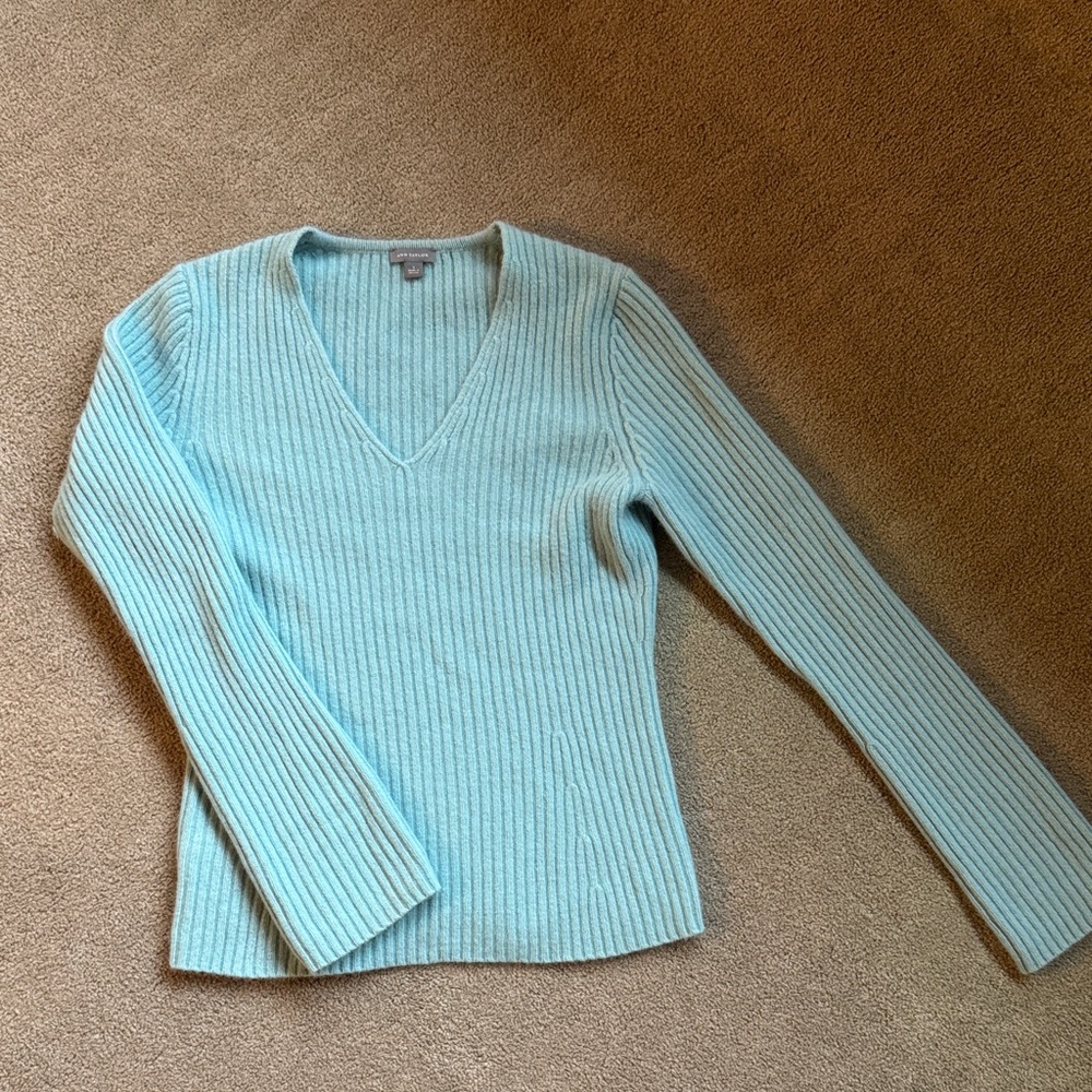 Ann Taylor Women's Light Blue V-Neck Angora Sweater